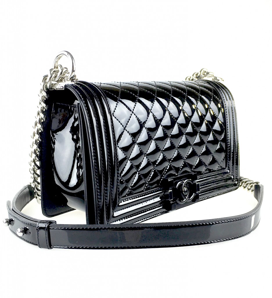 Chanel Boy Chanel Medium Black Patent Flap Bag